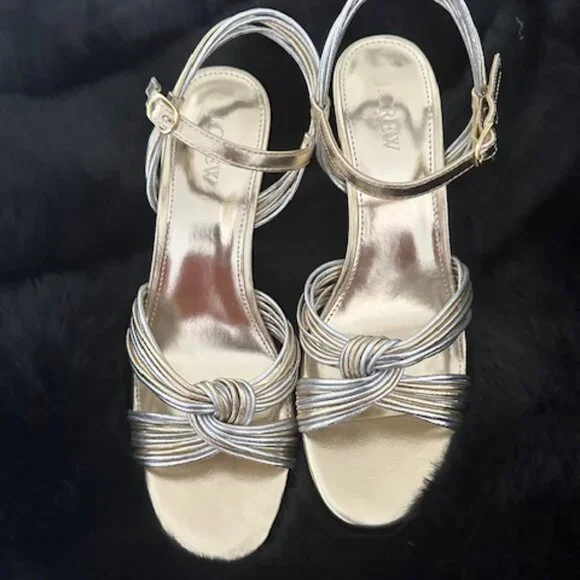 ✨ J.Crew Metallic Gold & Silver Strappy Heels - Size 10 - - Picture 9 of 9